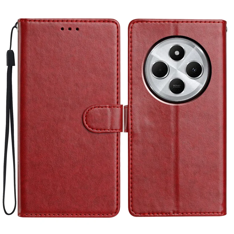 For Xiaomi Redmi 17C 4G Leather Case Wallet Stand Phone Cover with Handy Strap - Red
