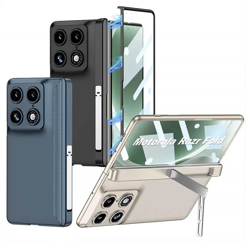 GKK til Motorola Razr Fold 5G Flipper Case med Magnetisk Stribeskydning PC + Hærdet Glas Telefonbeskyttelse - - Grøn
