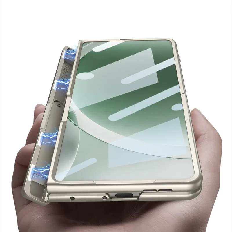 GKK til Motorola Razr Fold 5G Flipper Case med Magnetisk Stribeskydning PC + Hærdet Glas Telefonbeskyttelse - - Grøn