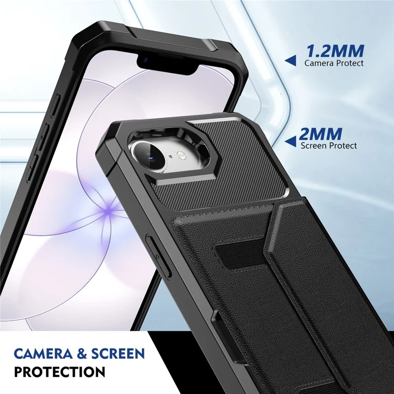 Чехол для iPhone 17e / 16e с держателем карт из кожи + TPU, антиударный чехол-книжка - Черный