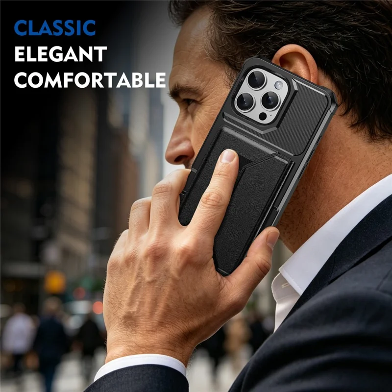 Für iPhone 16 Pro Max Hülle mit Kartenfach Leder + TPU Anti-Sturz Handyhülle - Schwarz