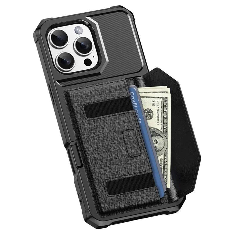 Voor iPhone 16 Pro Hoesje met Pasjeshouder Leer + TPU Anti-val Telefoonhoes - Zwart