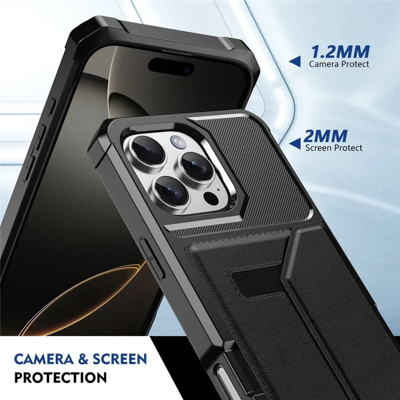 Voor iPhone 16 Pro Hoesje met Pasjeshouder Leer + TPU Anti-val Telefoonhoes - Zwart