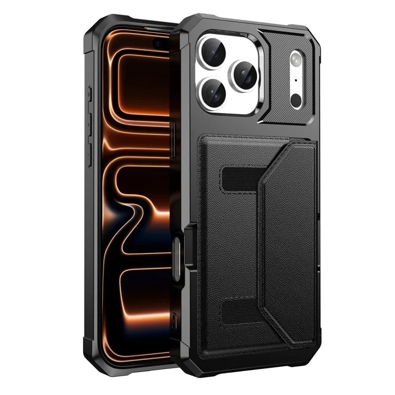 For iPhone 17 Pro Case Card Holder Leather + TPU Anti-drop Phone Cover - Black