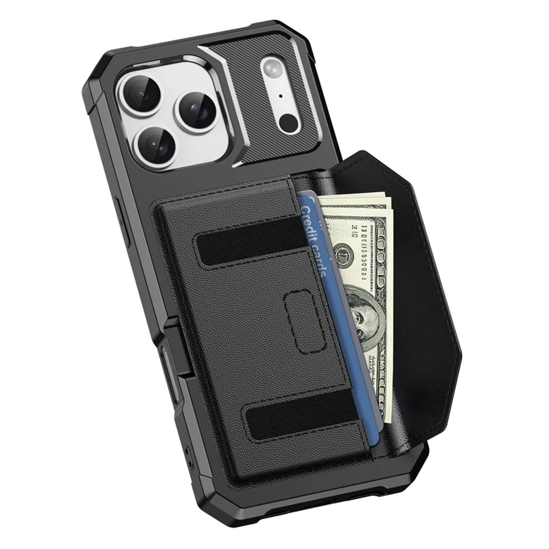 For iPhone 17 Pro Case Card Holder Leather + TPU Anti-drop Phone Cover - Black