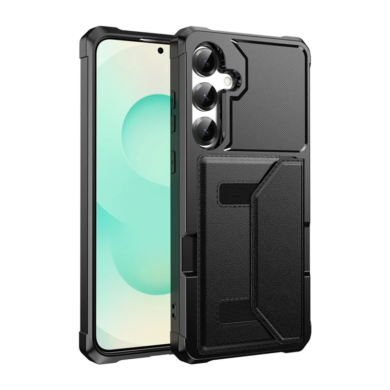 Voor Samsung Galaxy A55 5G hoesje met kaarthouder van leer + TPU anti-val telefoonhoes - Zwart