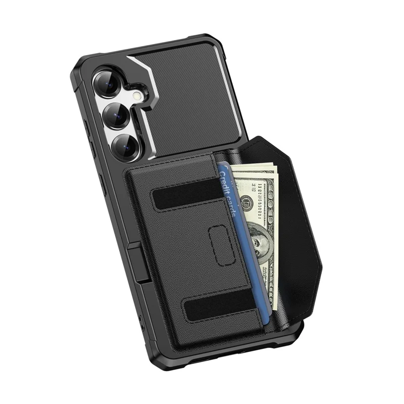 Voor Samsung Galaxy A55 5G hoesje met kaarthouder van leer + TPU anti-val telefoonhoes - Zwart