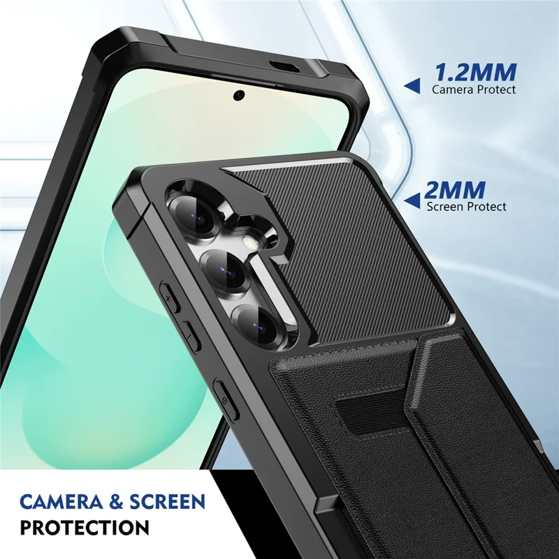 Voor Samsung Galaxy A55 5G hoesje met kaarthouder van leer + TPU anti-val telefoonhoes - Zwart