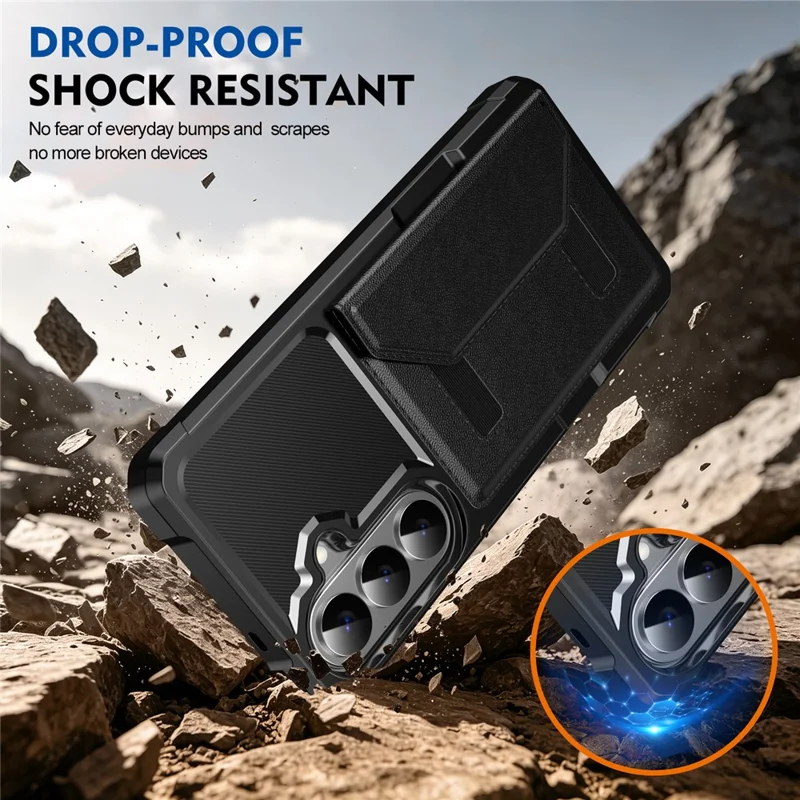 Voor Samsung Galaxy S26+ Hoesje met Pasjeshouder Leer + TPU Antival Telefoonhoes - Zwart
