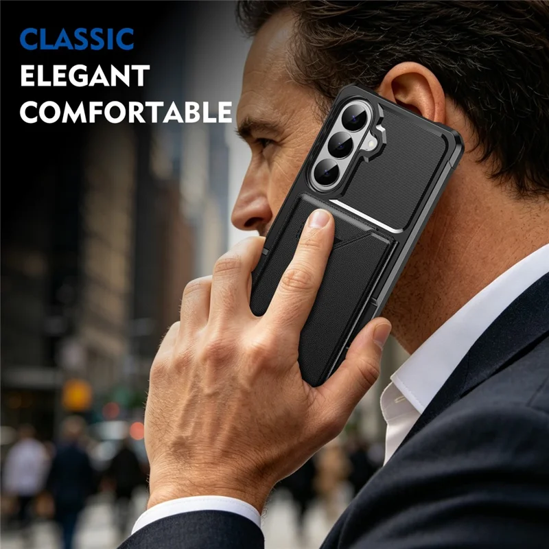 Voor Samsung Galaxy S26+ Hoesje met Pasjeshouder Leer + TPU Antival Telefoonhoes - Zwart