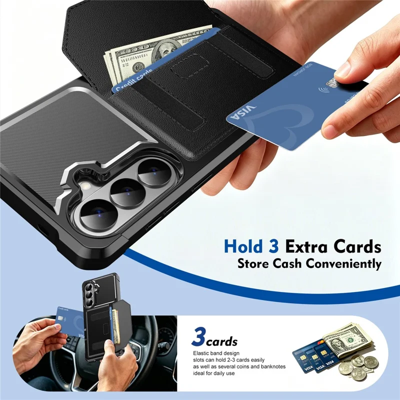 Voor Samsung Galaxy S26+ Hoesje met Pasjeshouder Leer + TPU Antival Telefoonhoes - Zwart