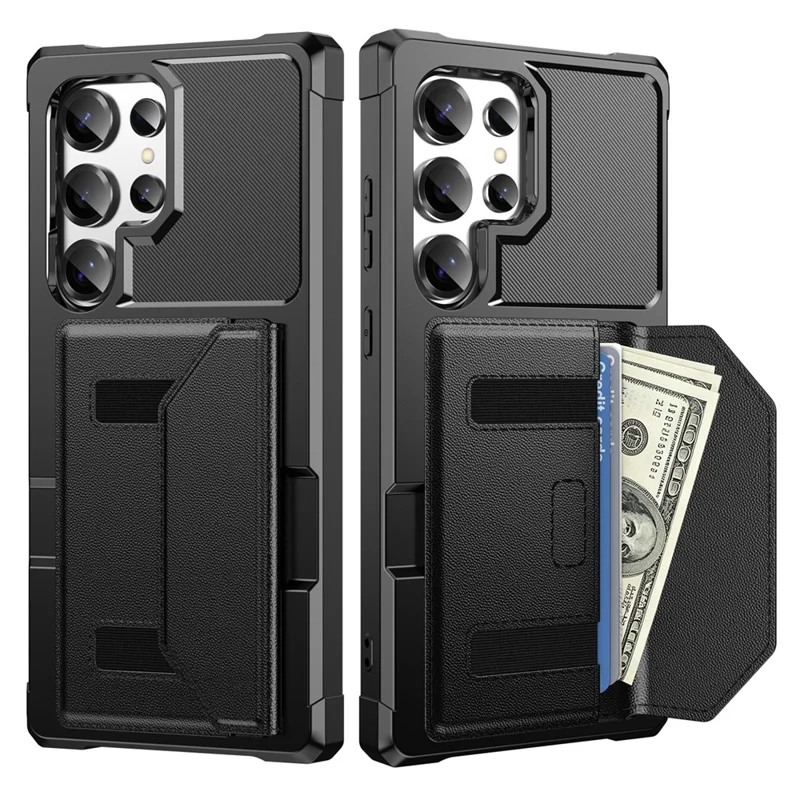 For Samsung Galaxy S24 Ultra Case Card Holder Leather + TPU Anti-drop Phone Cover - Black