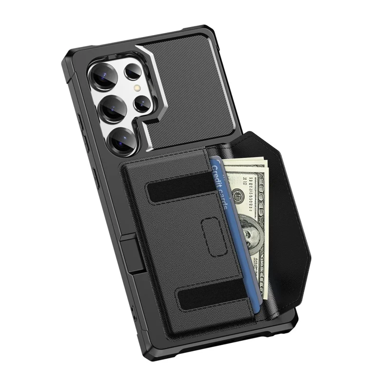 For Samsung Galaxy S24 Ultra Case Card Holder Leather + TPU Anti-drop Phone Cover - Black