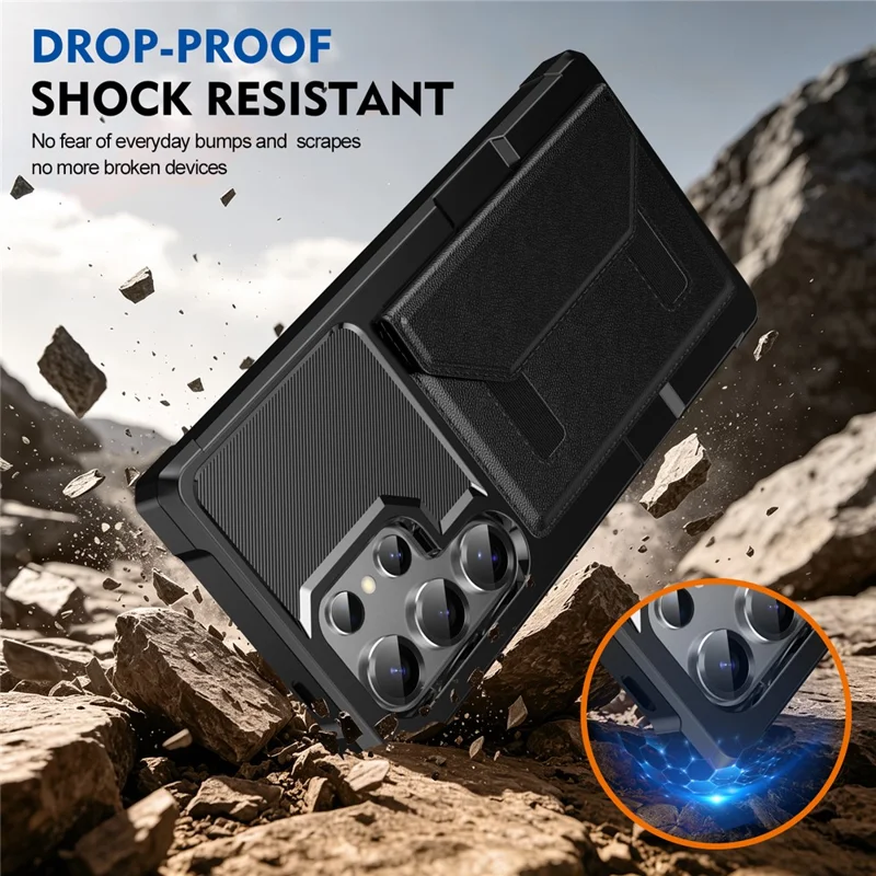 For Samsung Galaxy S24 Ultra Case Card Holder Leather + TPU Anti-drop Phone Cover - Black
