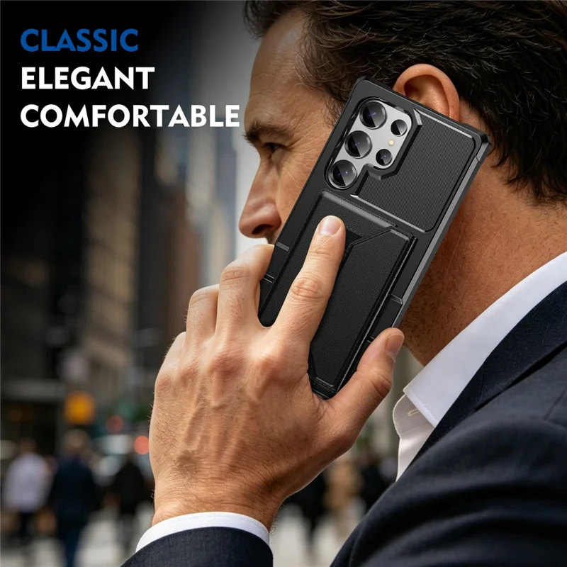 For Samsung Galaxy S24 Ultra Case Card Holder Leather + TPU Anti-drop Phone Cover - Black