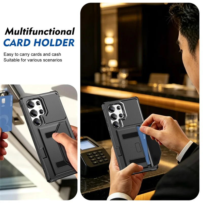For Samsung Galaxy S24 Ultra Case Card Holder Leather + TPU Anti-drop Phone Cover - Black
