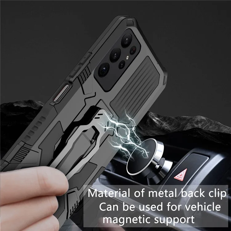 MechWarrior Project for Samsung Galaxy S23 Ultra TPU + PC Impact Resistant Phone Case Belt Clip Holster Cover with Kickstand - Black