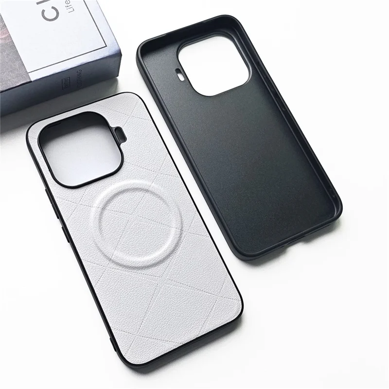 For Xiaomi 17T Pro Magnetic Case X-Patterned TPU PU Leather PC Anti-Drop Phone Cover - White