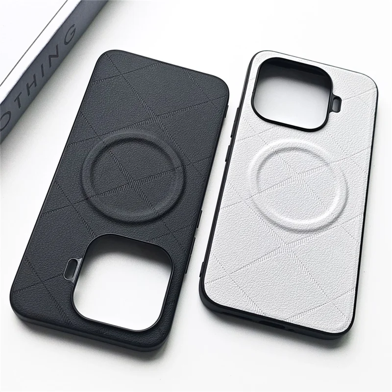 For Xiaomi 17T Pro Magnetic Case X-Patterned TPU PU Leather PC Anti-Drop Phone Cover - White