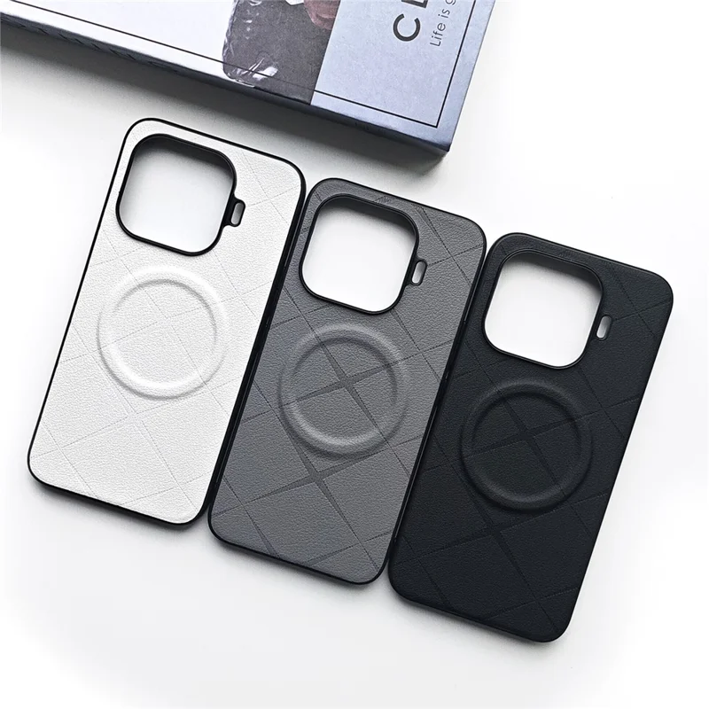 For Xiaomi 17T Pro Magnetic Case X-Patterned TPU PU Leather PC Anti-Drop Phone Cover - White