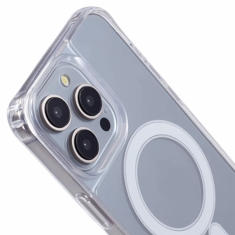 Coque pour iPhone 14 Pro compatible MagSafe, coque transparente 1,5 mm en TPU+PC avec trous pour lanière
