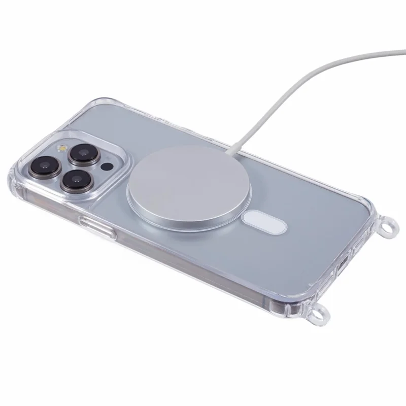 Voor iPhone 12 / 12 Pro hoes compatibel met MagSafe TPU+PC 1,5 mm transparante hoes met lanyardgaten