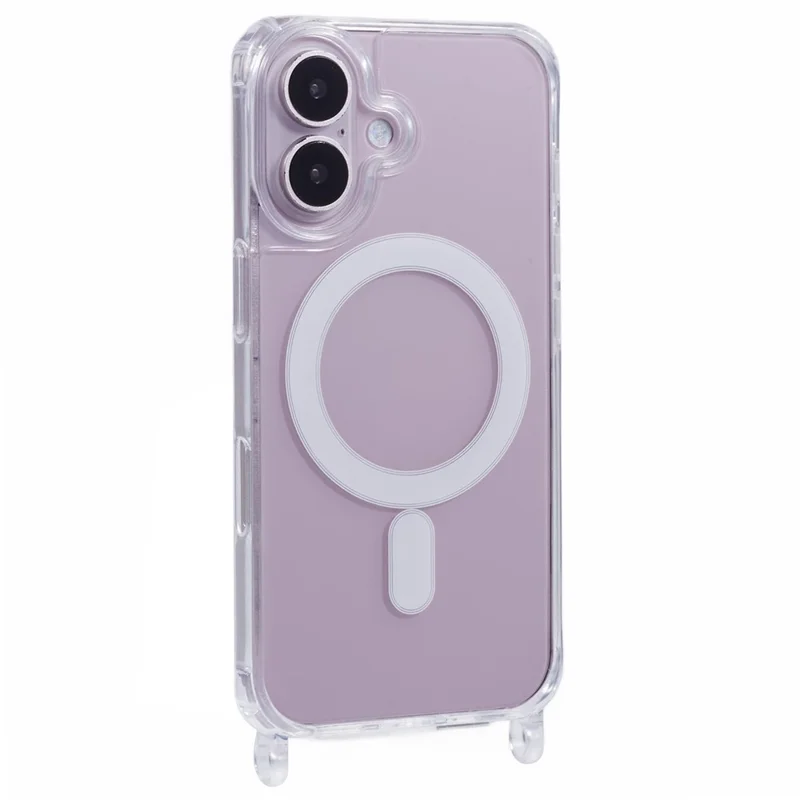 Capa para iPhone 17 Compatível com MagSafe TPU+PC 1,5 mm Capa Transparente com Furos para Cordão