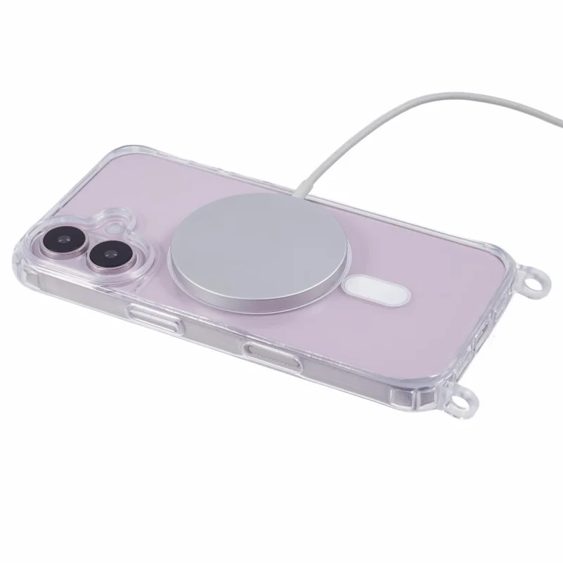 Capa para iPhone 17 Compatível com MagSafe TPU+PC 1,5 mm Capa Transparente com Furos para Cordão