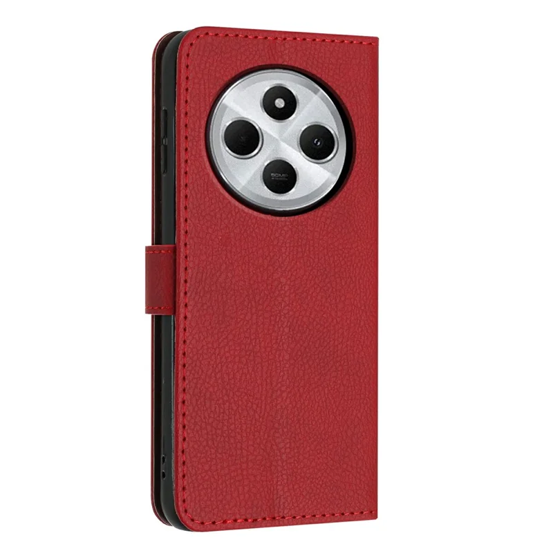 For Xiaomi Redmi 17C 4G Wallet Case Litchi Texture Leather Flip Cover with Card Slots and Hand Strap - Red