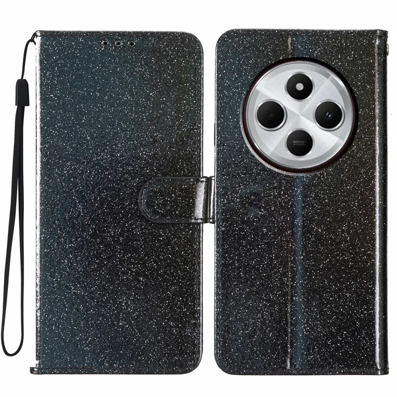 For Xiaomi Redmi 17C 4G Wallet Case Glitter Anti-Scratch Leather Stand Phone Cover with Strap - Black