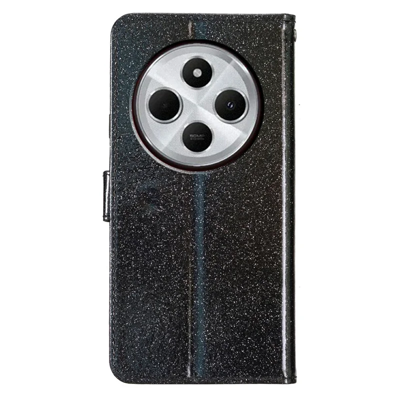 For Xiaomi Redmi 17C 4G Wallet Case Glitter Anti-Scratch Leather Stand Phone Cover with Strap - Black