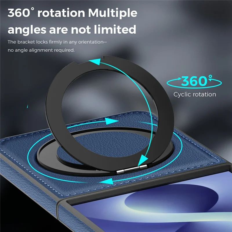 For Samsung Galaxy Z Flip8 Magnetic Case with Ring Kickstand PU Leather Back Cover - Sapphire