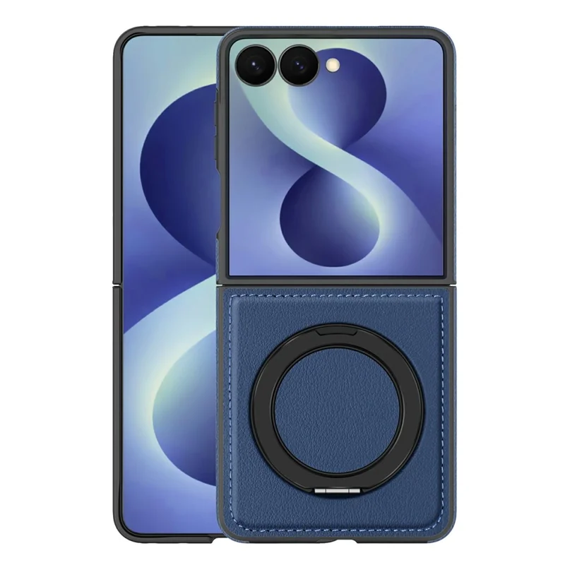 For Samsung Galaxy Z Flip8 Magnetic Case with Ring Kickstand PU Leather Back Cover - Sapphire