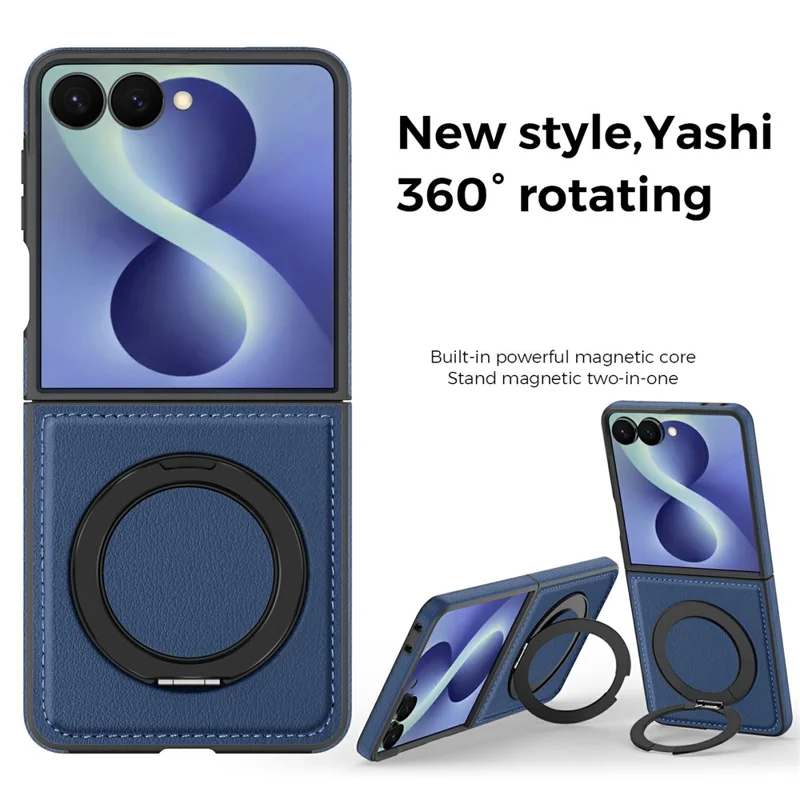 For Samsung Galaxy Z Flip8 Magnetic Case with Ring Kickstand PU Leather Back Cover - Sapphire