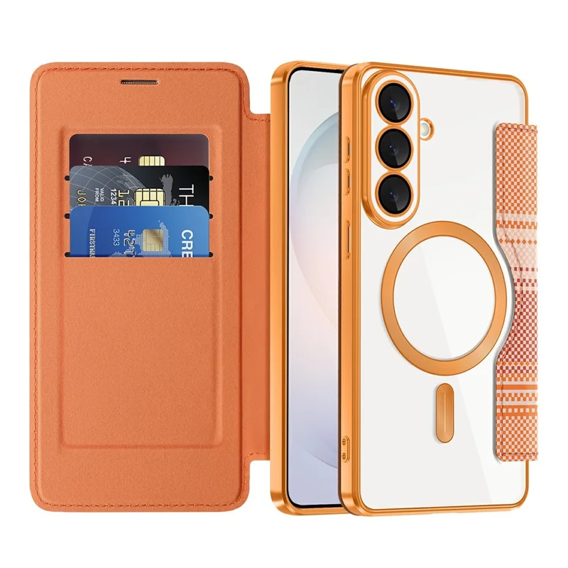 For Samsung Galaxy S26+ Magnetic Case RFID Blocking Card Slots Leather Cover - Orange
