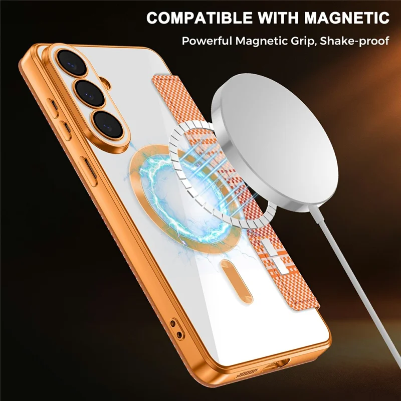 For Samsung Galaxy S26+ Magnetic Case RFID Blocking Card Slots Leather Cover - Orange