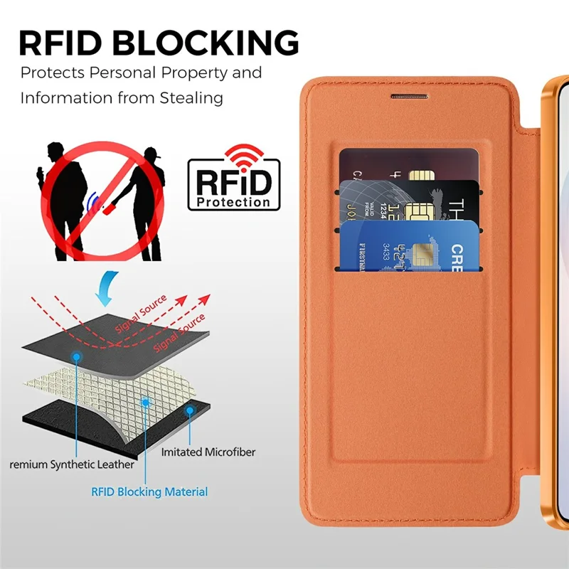 For Samsung Galaxy S26+ Magnetic Case RFID Blocking Card Slots Leather Cover - Orange