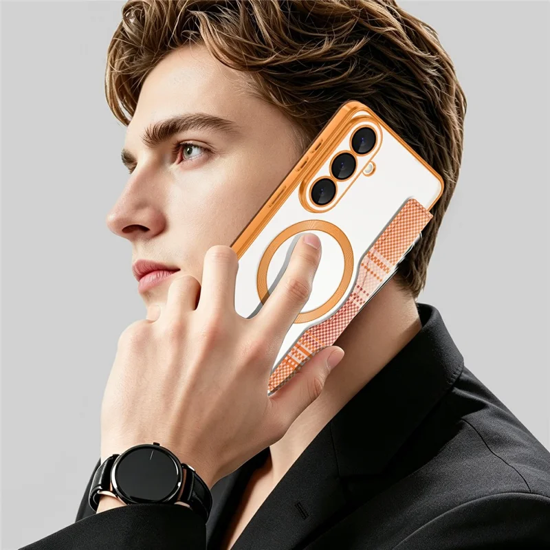 For Samsung Galaxy S26+ Magnetic Case RFID Blocking Card Slots Leather Cover - Orange