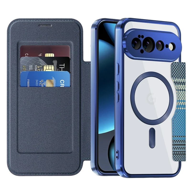 For Google Pixel 11 Pro XL Magnetic Case RFID Blocking Card Slots Leather Cover - Sapphire