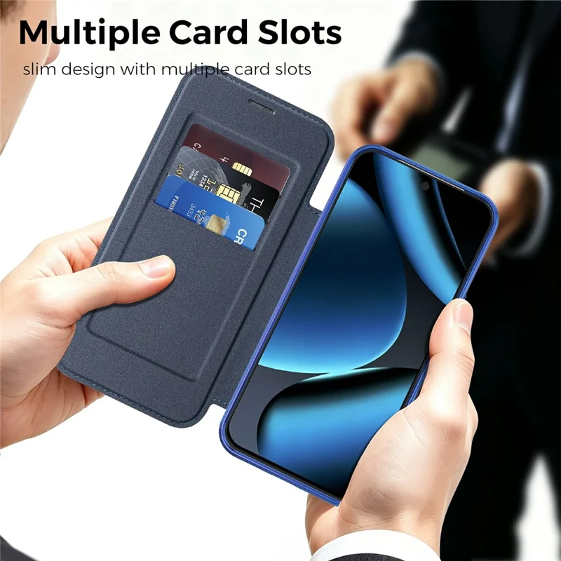 For Google Pixel 11 Pro XL Magnetic Case RFID Blocking Card Slots Leather Cover - Sapphire