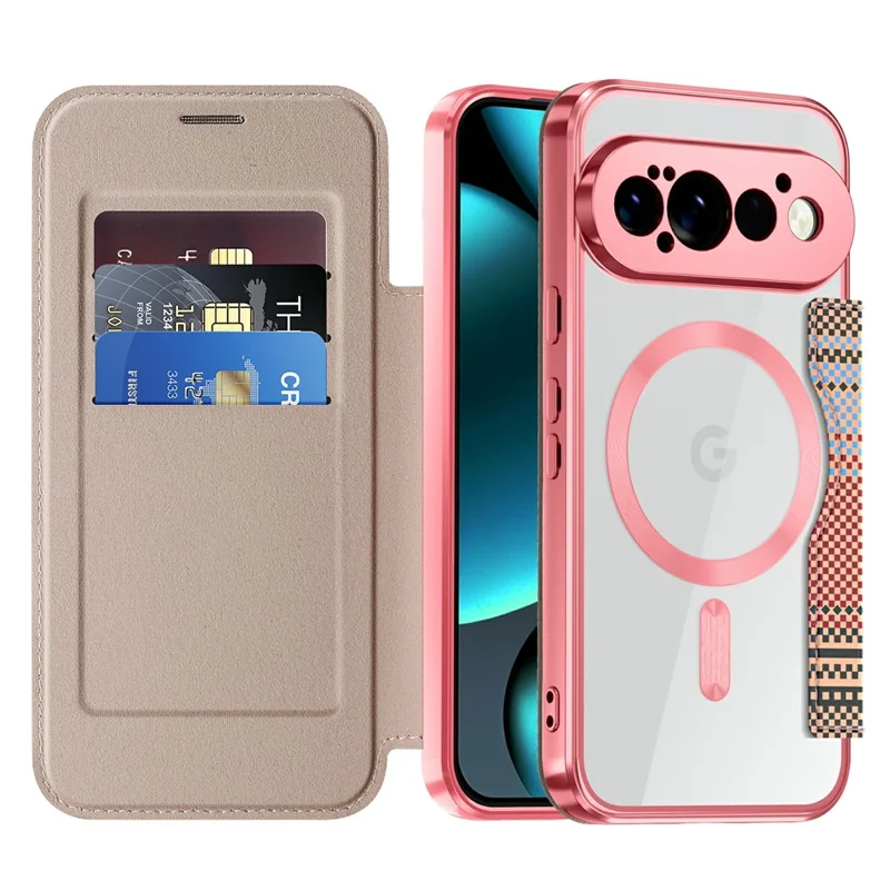 For Google Pixel 11 Pro Magnetic Case RFID Blocking Card Slots Leather Cover - Pink