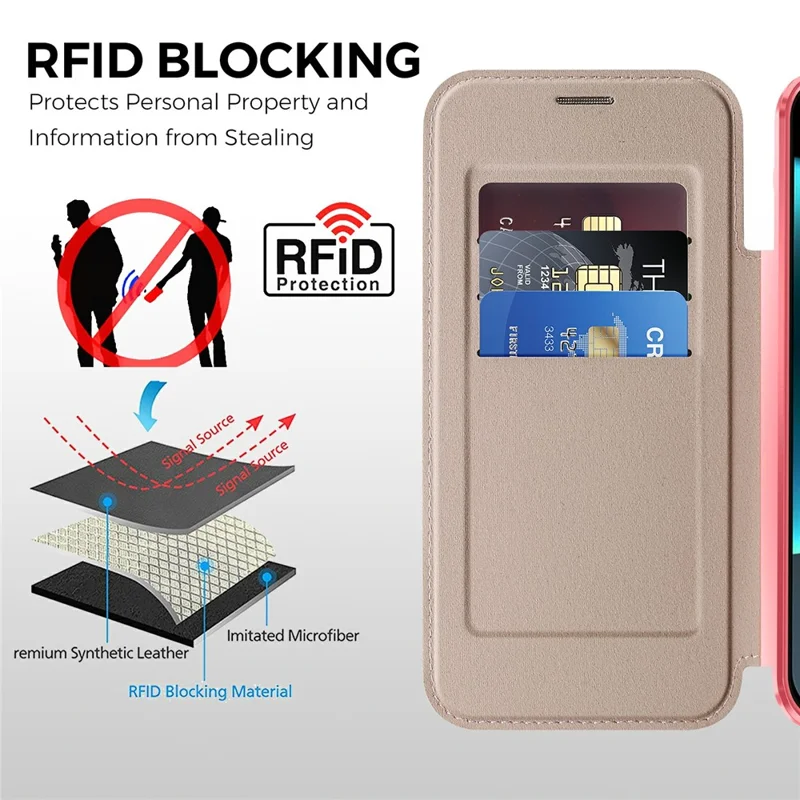 For Google Pixel 11 Pro Magnetic Case RFID Blocking Card Slots Leather Cover - Pink