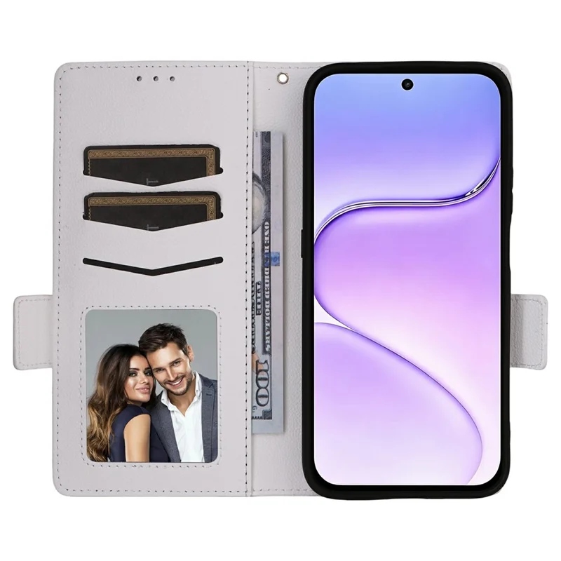 For Honor 600 Smart 5G Case Litchi Texture Wallet Leather Phone Cover with Wrist Strap - White
