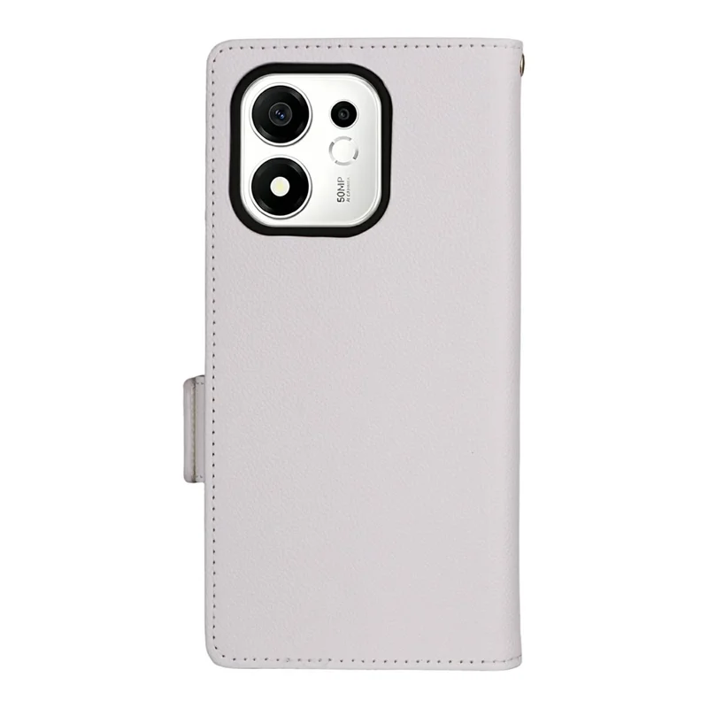 For Honor 600 Smart 5G Case Litchi Texture Wallet Leather Phone Cover with Wrist Strap - White