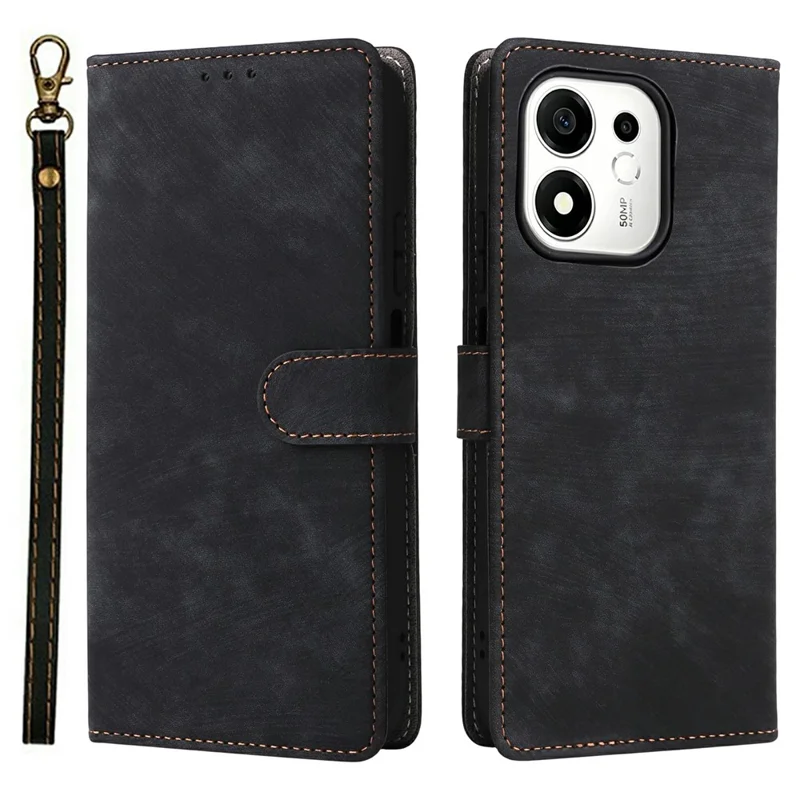 For Honor 600 Smart 5G Wallet Case RFID-blokerende PU-læder telefonbeskyttelse med stander og stropløsning - Sort