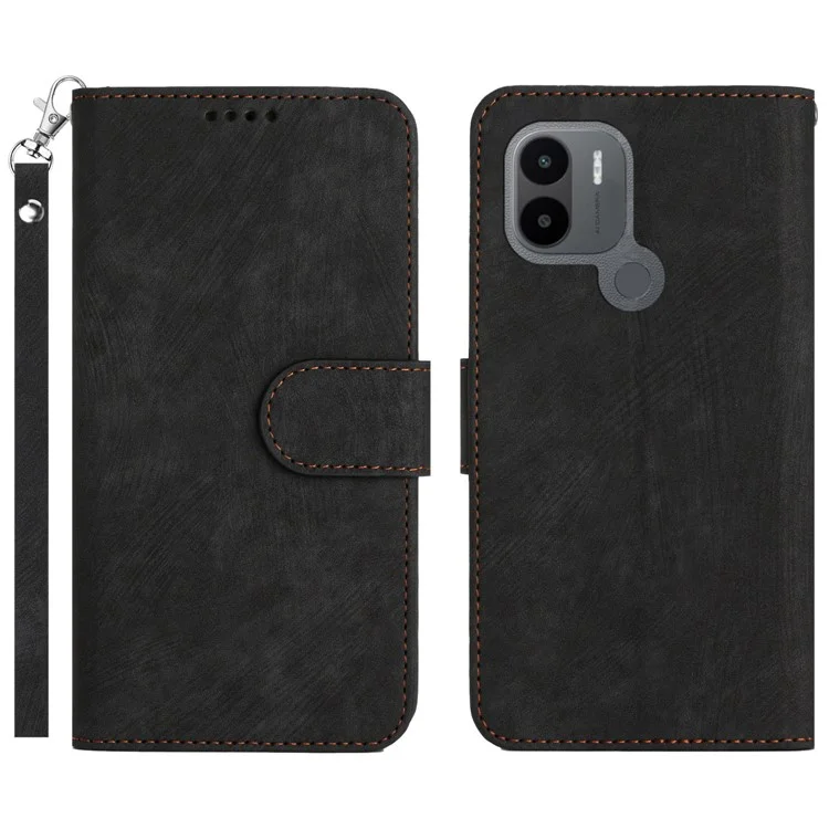 Per Xiaomi Redmi A1+ 4G Wallet Telefono Custodia a Strisce Anti-Drop Cover Class Magnetico Cucciolo di Pelle PU Con Cinghia Con Cinturino - Nero