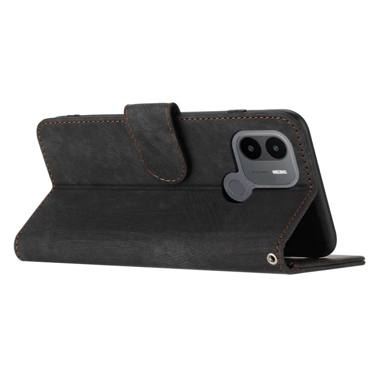 Per Xiaomi Redmi A1+ 4G Wallet Telefono Custodia a Strisce Anti-Drop Cover Class Magnetico Cucciolo di Pelle PU Con Cinghia Con Cinturino - Nero