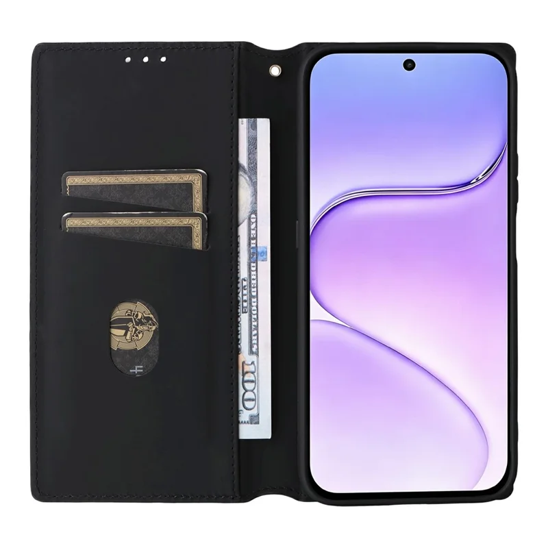 جراب Honor 600 Smart 5G بتصميم محفظة بنمط معين من الجلد الصناعي - أسود