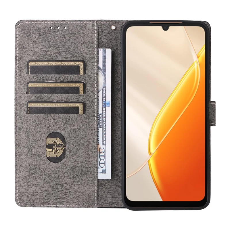 Étui portefeuille pour itel A200 / itel A200+ - Étui en cuir PU avec fonction RFID et support intégré, avec sangle - Marron