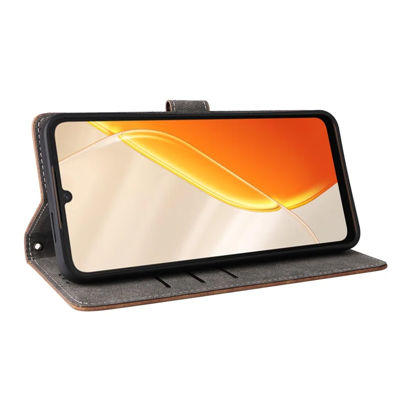Étui portefeuille pour itel A200 / itel A200+ - Étui en cuir PU avec fonction RFID et support intégré, avec sangle - Marron
